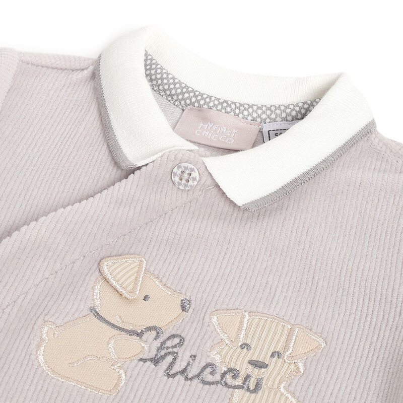 Boys Light Grey Applique Front Opening Babysuit image number 2